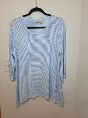 Chico's Zenergy Striped Tunic Top Sz 2 US 12 3/4 Sleeves